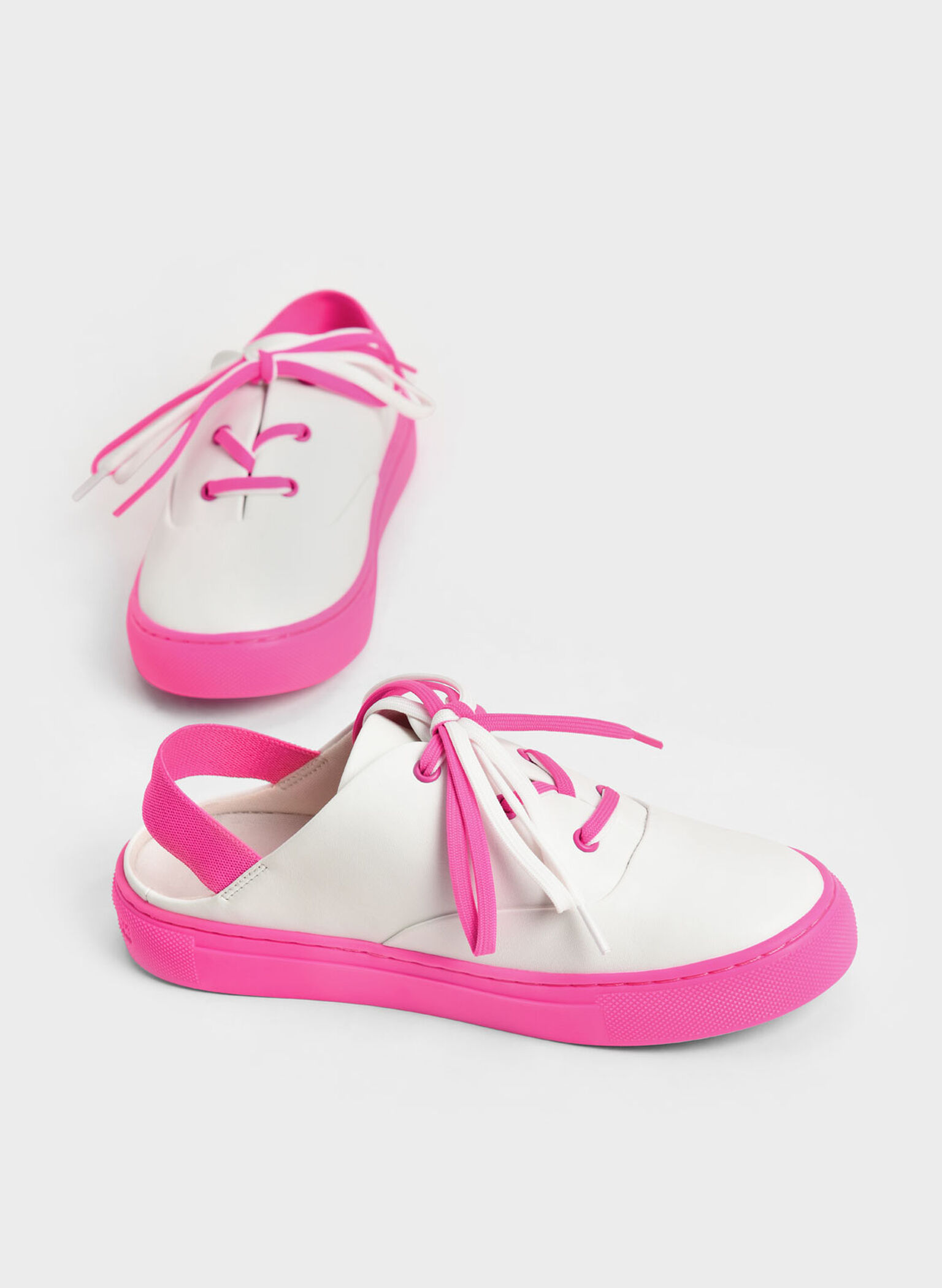 Girls' Two-Tone Lace-Up Sneaker Mules, Fuchsia, hi-res