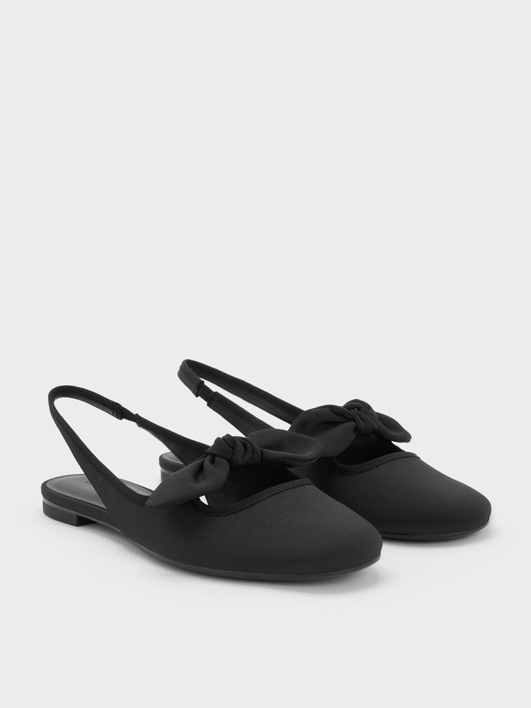 Knotted Bow Slingback Flats, Black Textured, hi-res