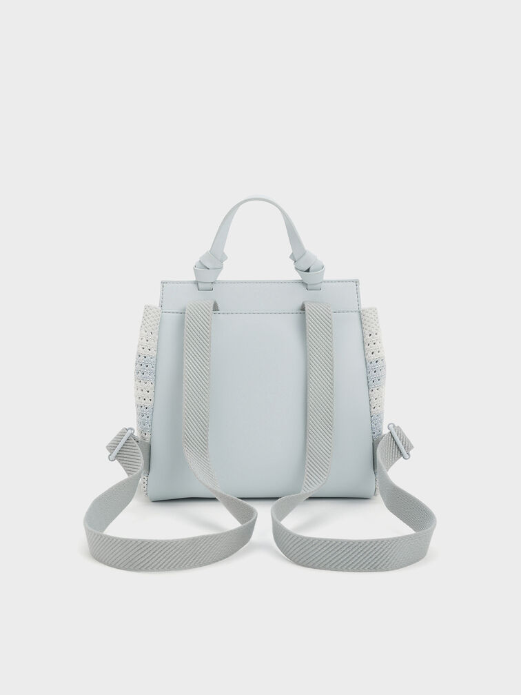 Girls' Ida Knitted Checkered Backpack, Sea Salt Blue, hi-res
