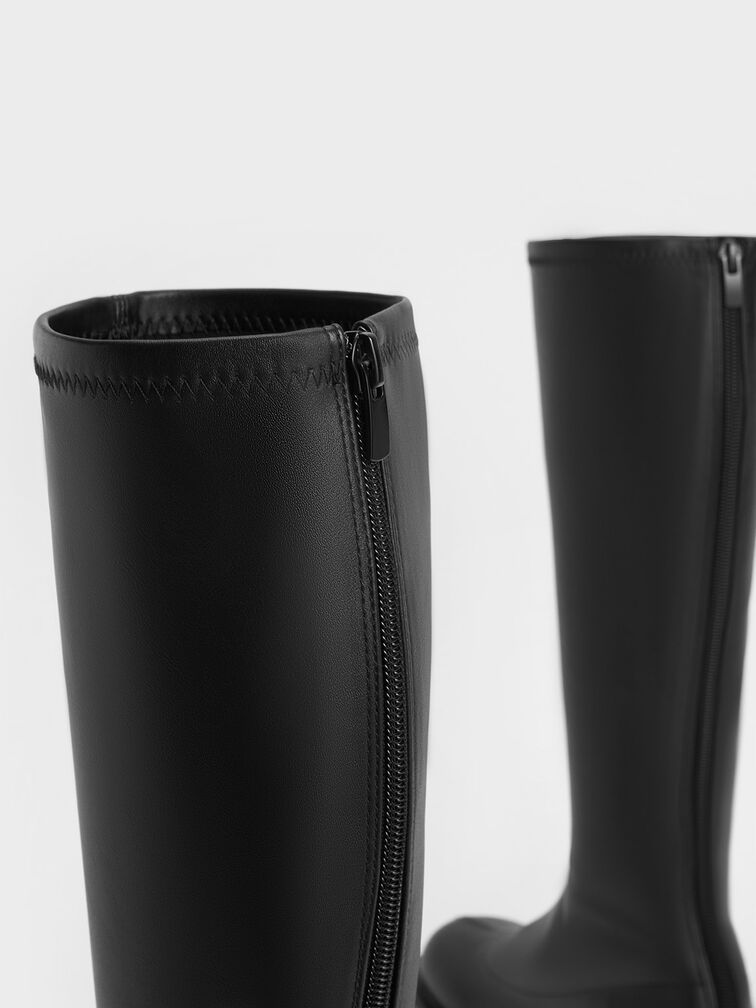 Block Heel Knee-High Boots, Black, hi-res