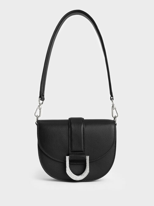 Mini Gabine Leather Saddle Bag, Black, hi-res