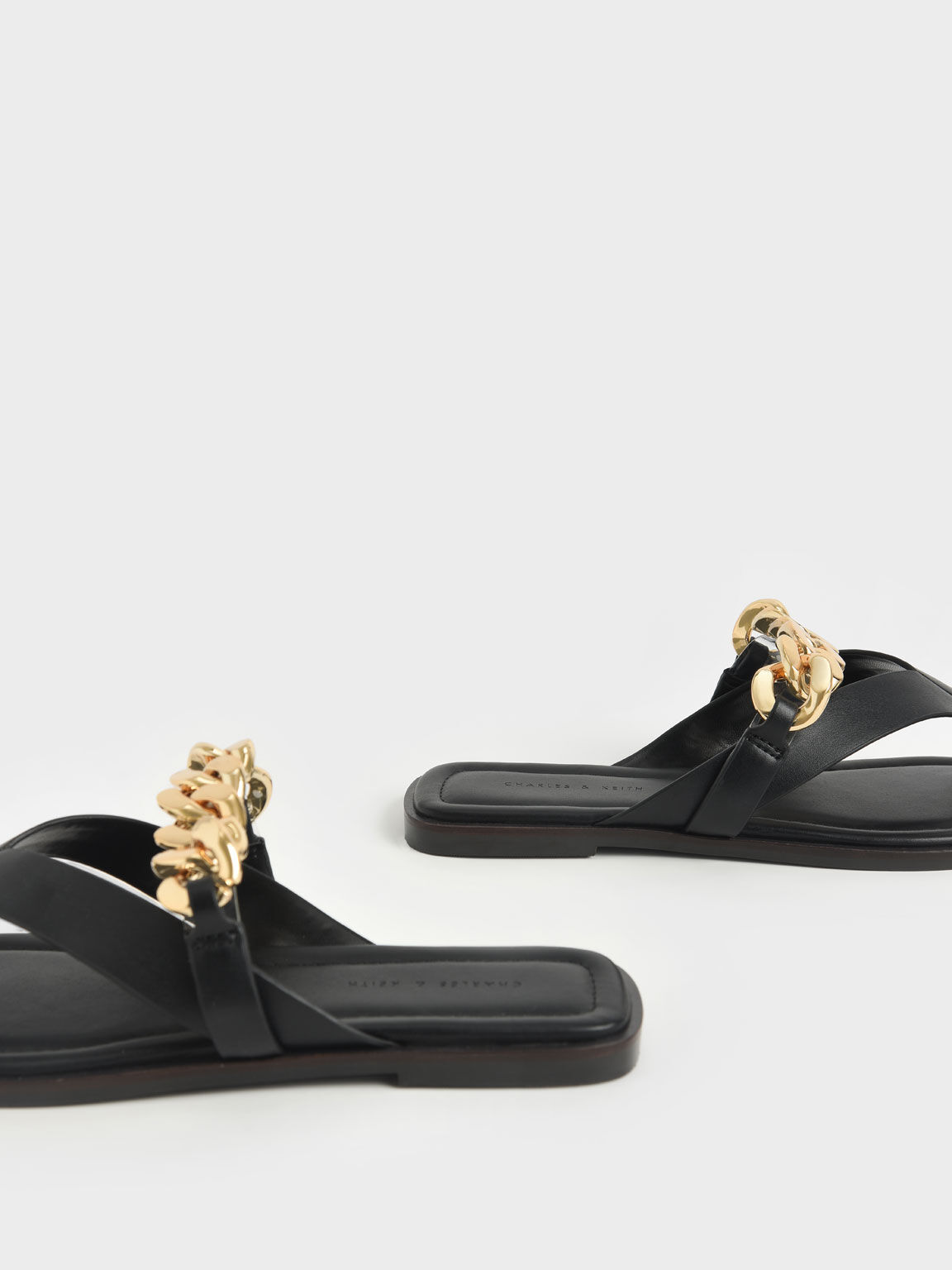 Chain Strap Thong Sandals, Black, hi-res
