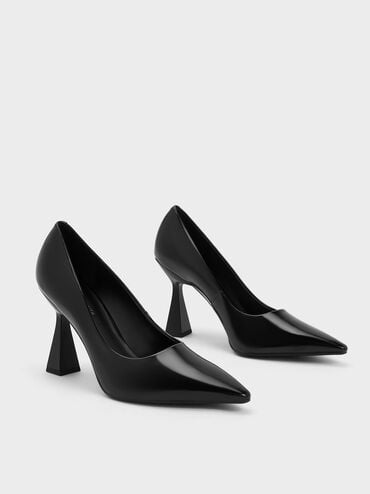 Zapatos de tacón trapecio con punta estrecha, Negro pulido, hi-res