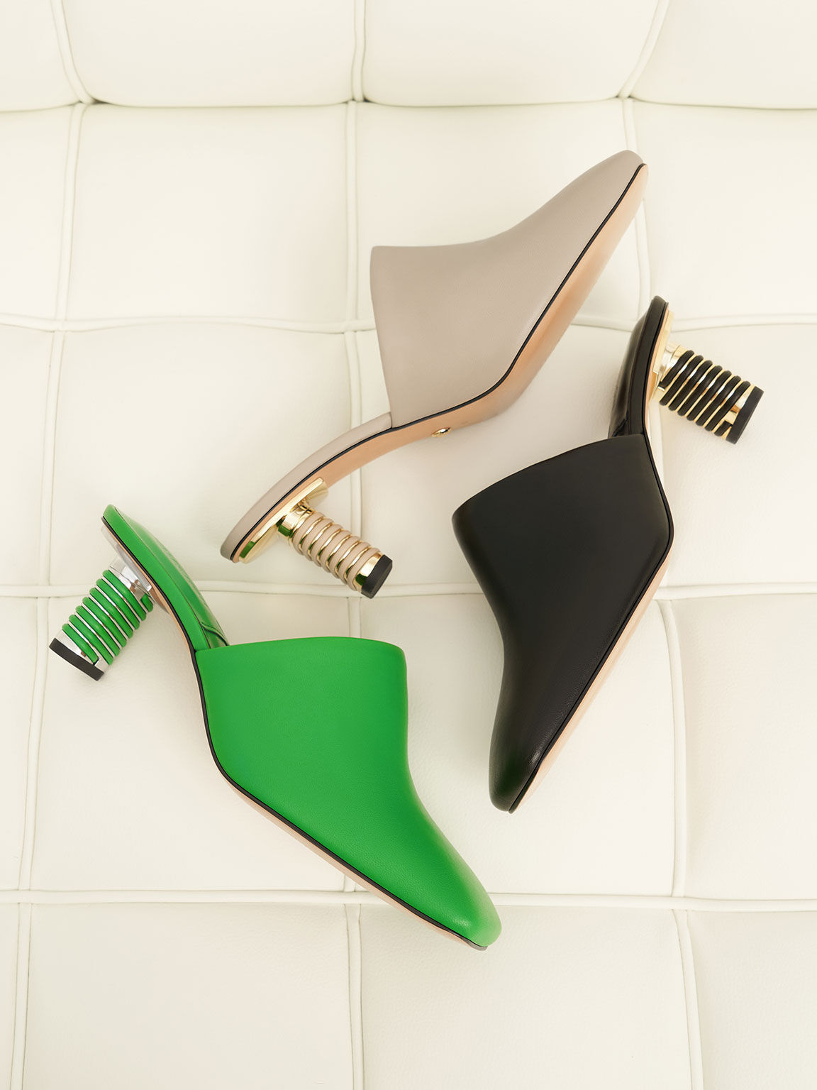 Raquel Leather Metallic Blade Heel Mules, Green, hi-res