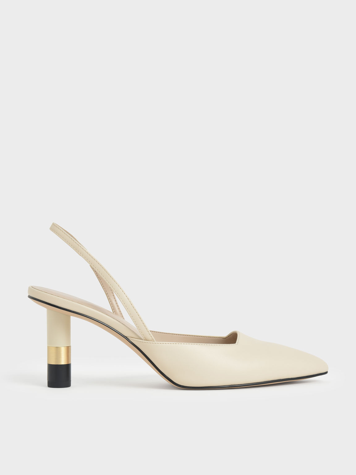 Chalk Cylindrical Heel Slingback Pumps 