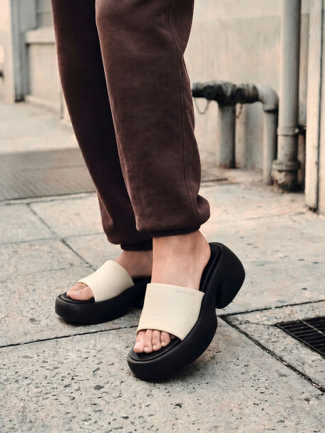 Baxie Silk Two-Tone Platform Mules, Chalk, hi-res