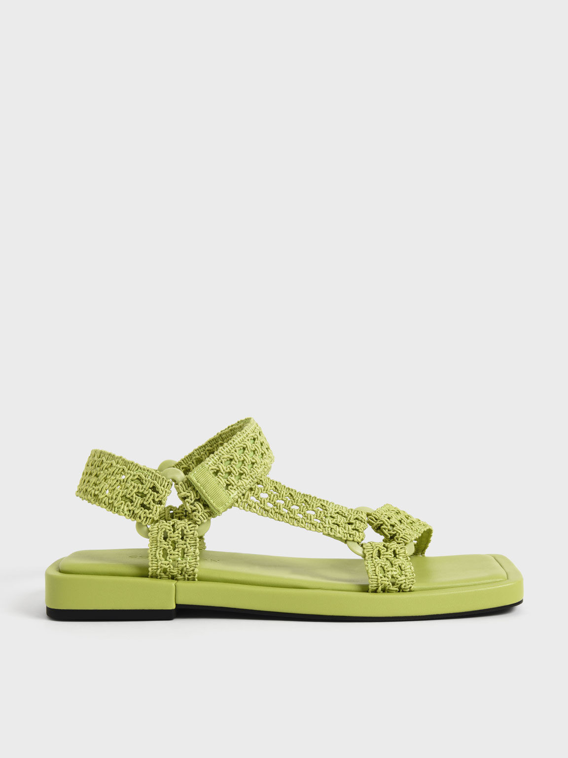 Vina Knitted Square-Toe Sandals, Green, hi-res