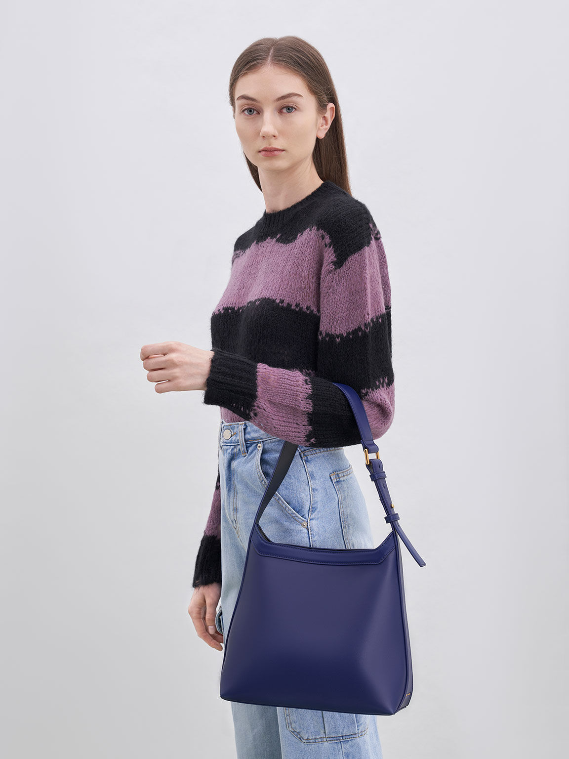 Leona Large Hobo Bag, Navy, hi-res