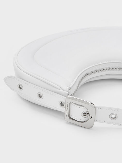 Petra Curved Shoulder Bag, White, hi-res