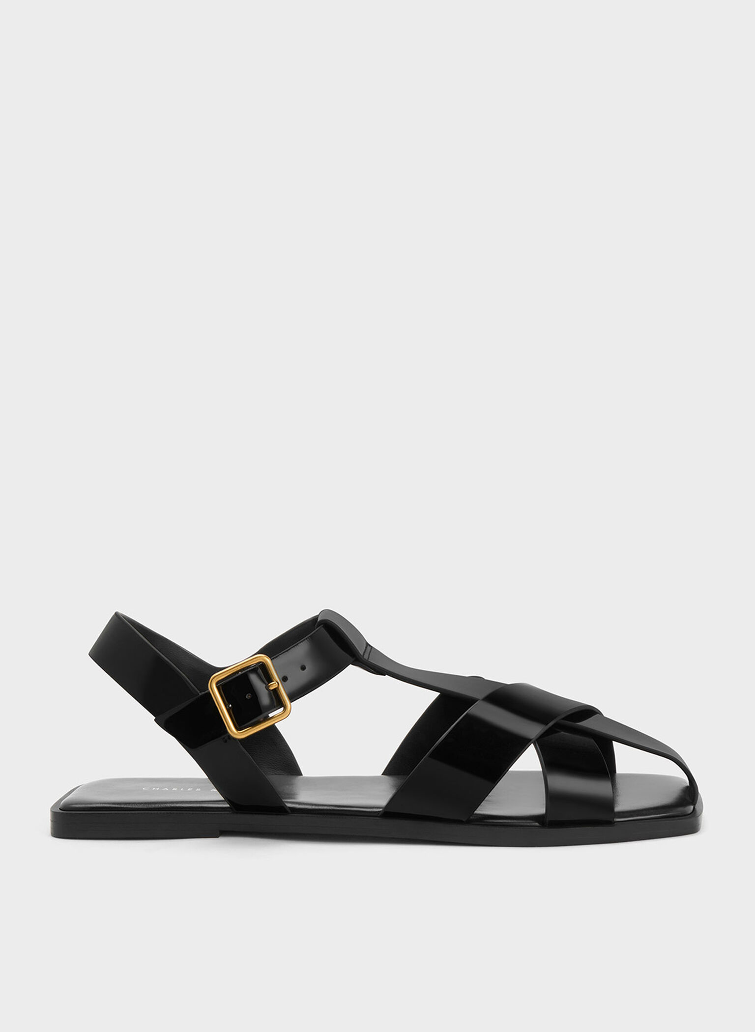 Black Patent Patent Strappy Crossover Sandals - CHARLES & KEITH SG
