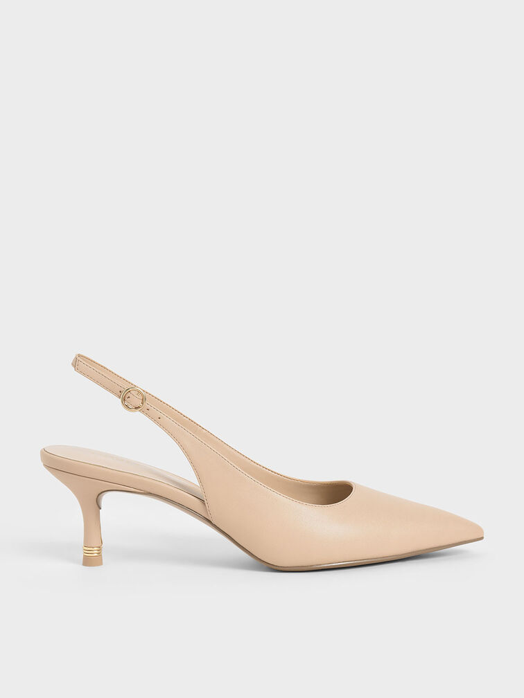 Pointed Toe Slingback Pumps, Nude, hi-res