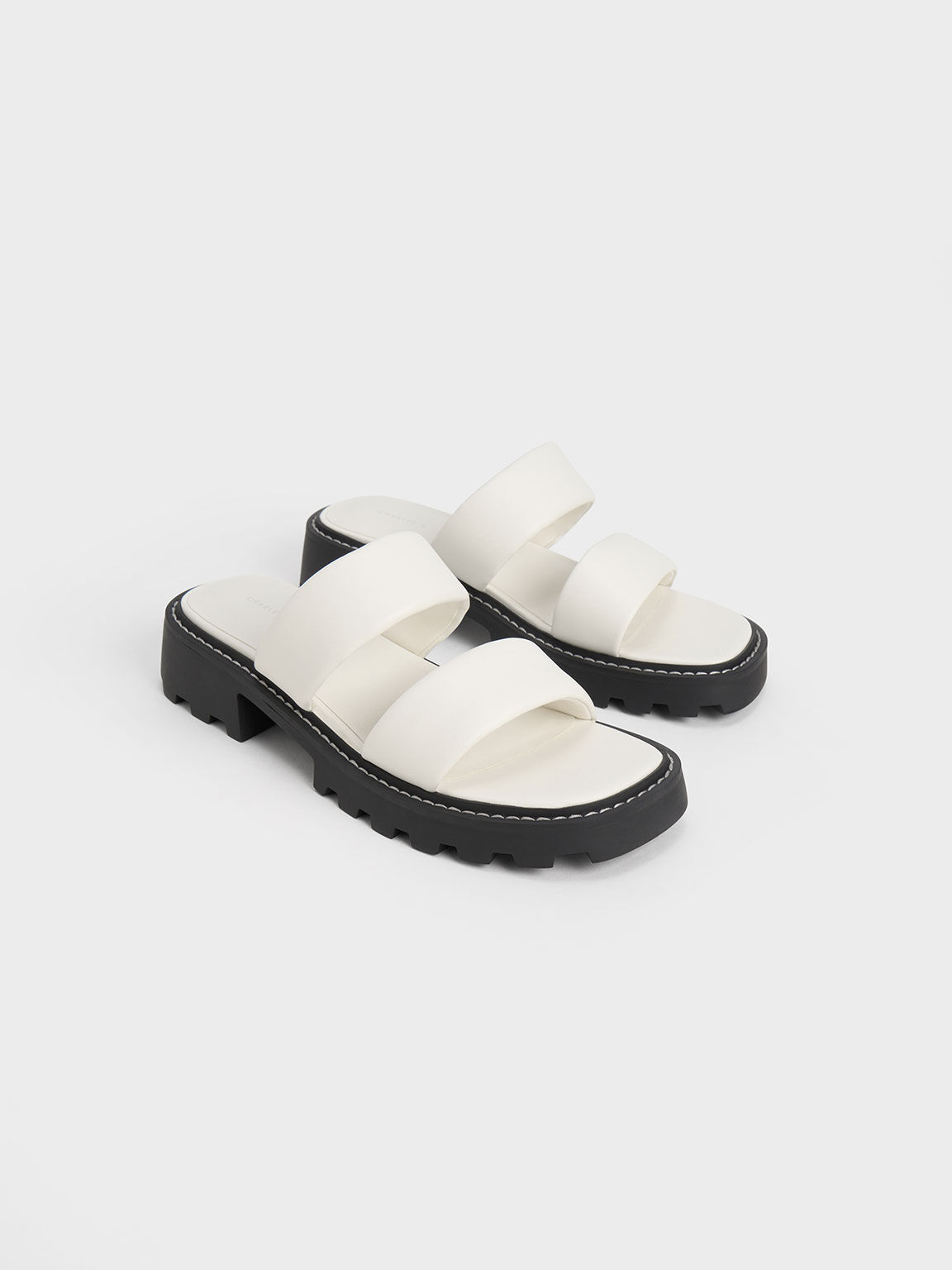 Padded Double Strap Sliders, White, hi-res