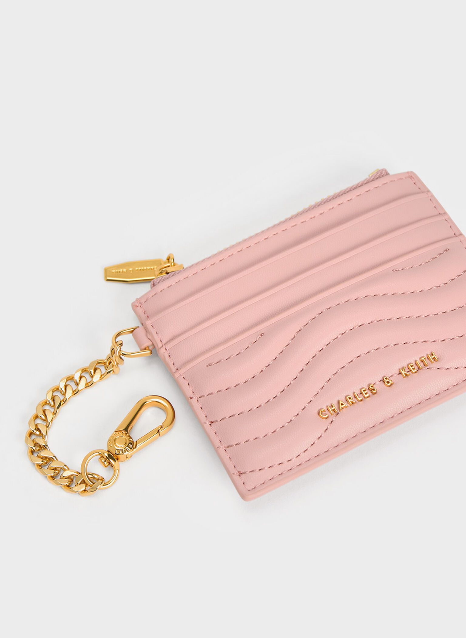Aubrielle Stitch-Trim Zip Card Holder, Light Pink, hi-res