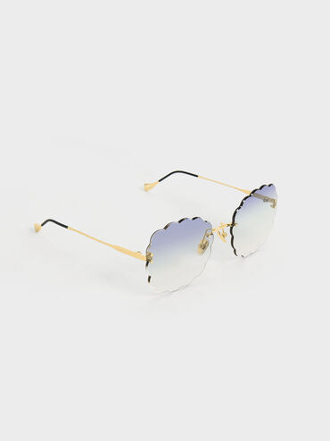 Multi-Tinted Scalloped Butterfly Sunglasses, Blue, hi-res