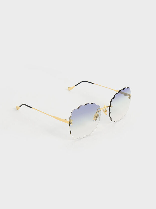 Multi-Tinted Scalloped Butterfly Sunglasses, Blue, hi-res