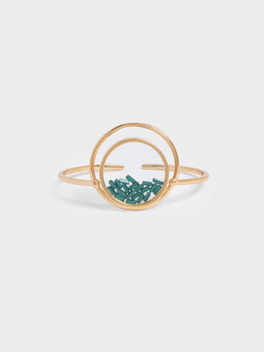 Swarovski® Crystal Emerald Stone Floating Locket Cuff Bracelet, Copper, hi-res