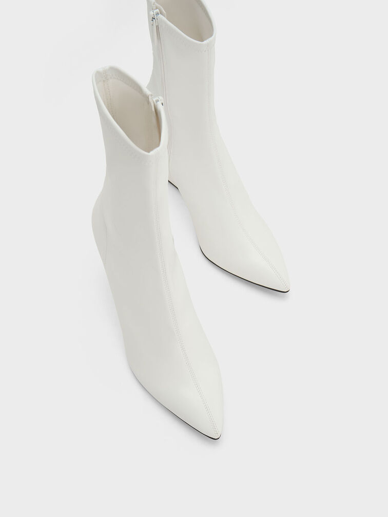 White Pointed-Toe Wedge Ankle Boots - CHARLES & KEITH SG