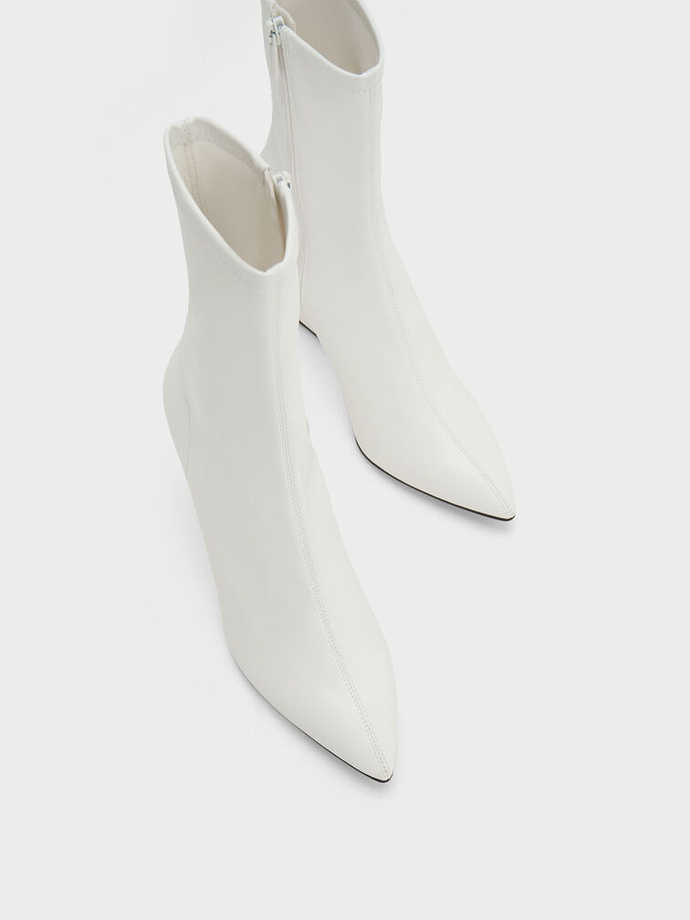 Pointed-Toe Wedge Ankle Boots, White, hi-res