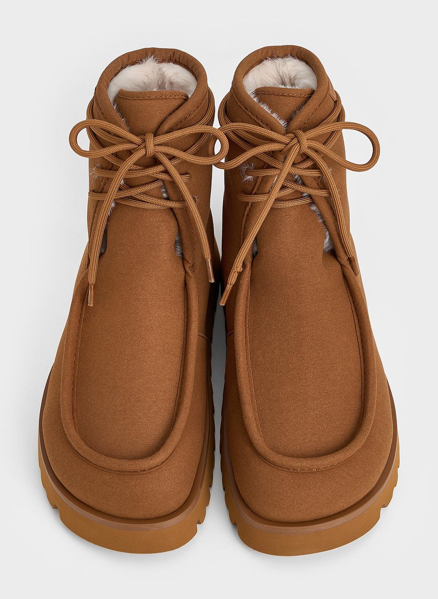 Textured Fur-Lined Ridged-Sole Ankle Boots, Brown, hi-res