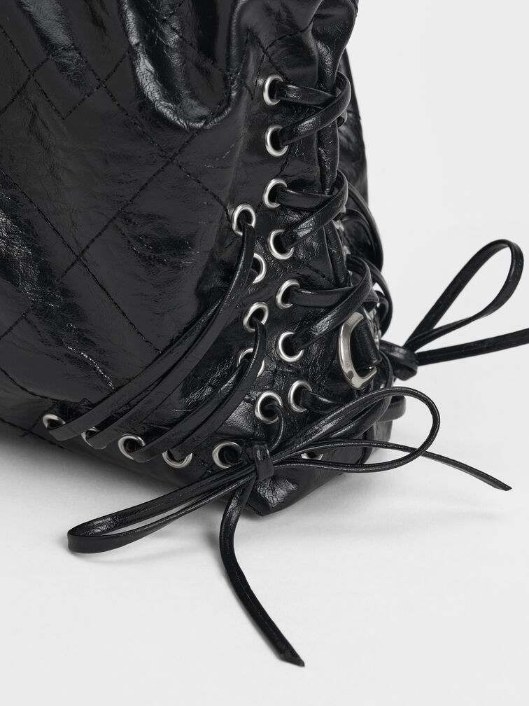 Duo Grommet Chain-Handle Two-Way Backpack, Noir, hi-res