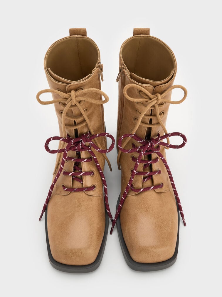 Logan Double-Lace Mid-Calf Combat Boots, Sand, hi-res
