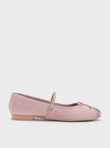 Satin Bow Mary Jane Flats, Pink, hi-res