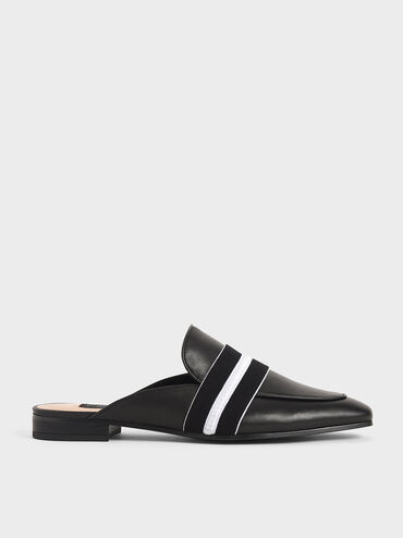 Two-Tone Leather Loafer Mules, Black, hi-res