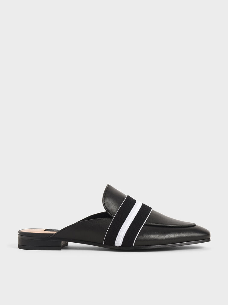 Two-Tone Leather Loafer Mules, Black, hi-res