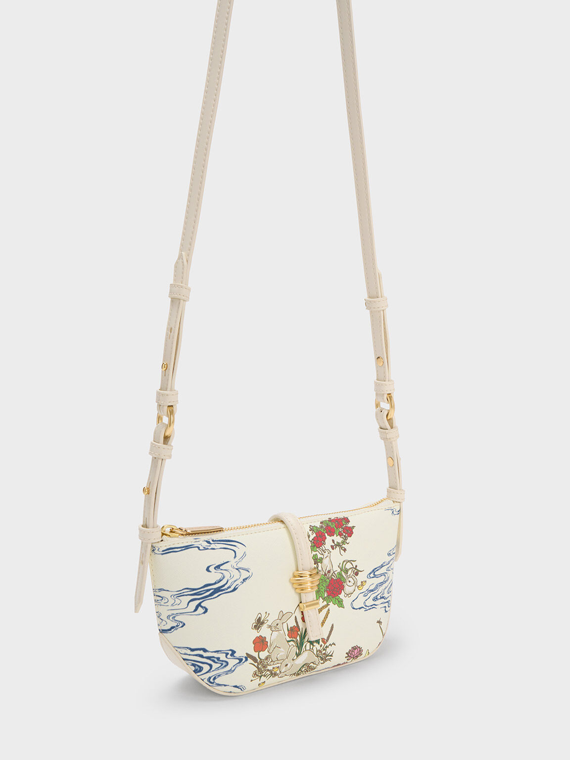 Rabbit Illustrated Belted Bag, Cream, hi-res