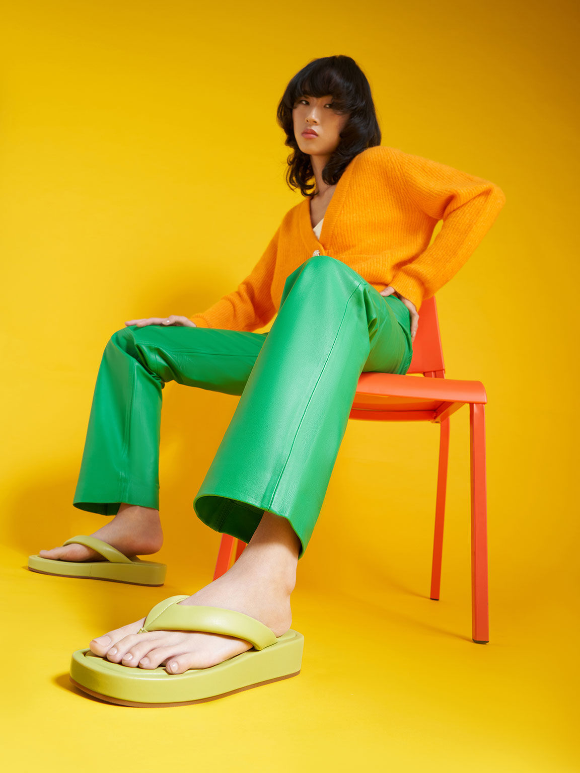 Padded Platform Thong Sandals, Lime, hi-res