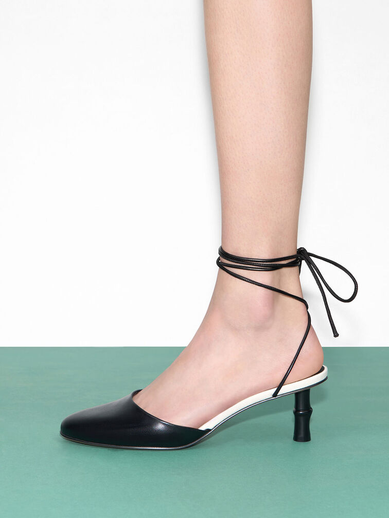 Bamboo Heel Tie-Around Pumps, Black, hi-res