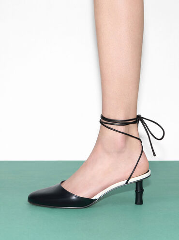 Bamboo Heel Tie-Around Pumps, Black, hi-res