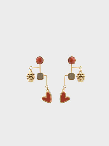 Red Jasper & Pyrite Gemstone Drop Earrings, Gold, hi-res