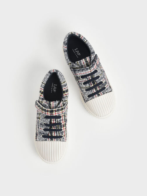 Girls' Tweed Platform Sneakers, Dark Blue, hi-res
