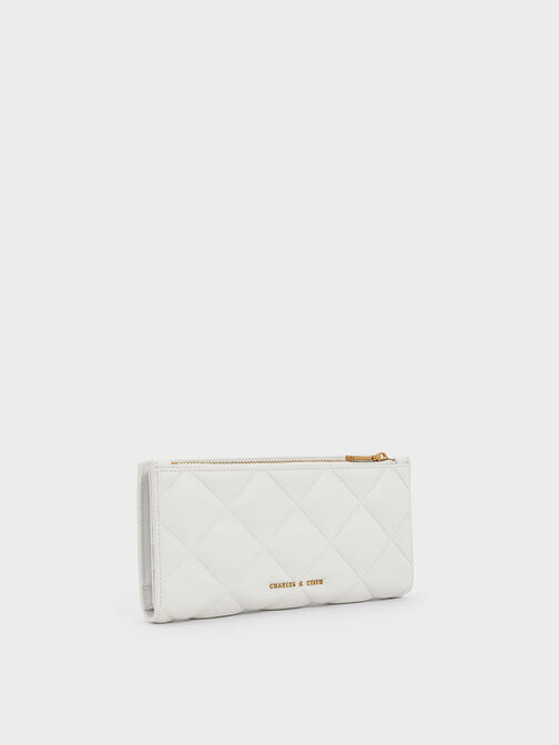 Danika Quilted Long Wallet, White, hi-res