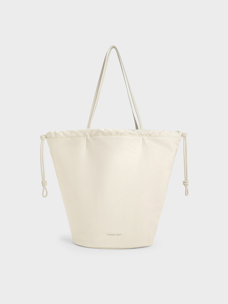 Sianna Ruched Drawstring Tote Bag, Cream, hi-res