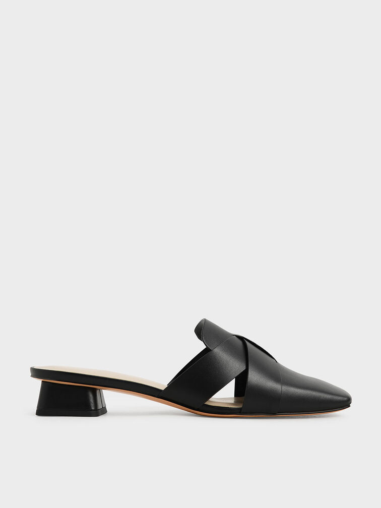 Crossover Square Toe Mules, Black, hi-res