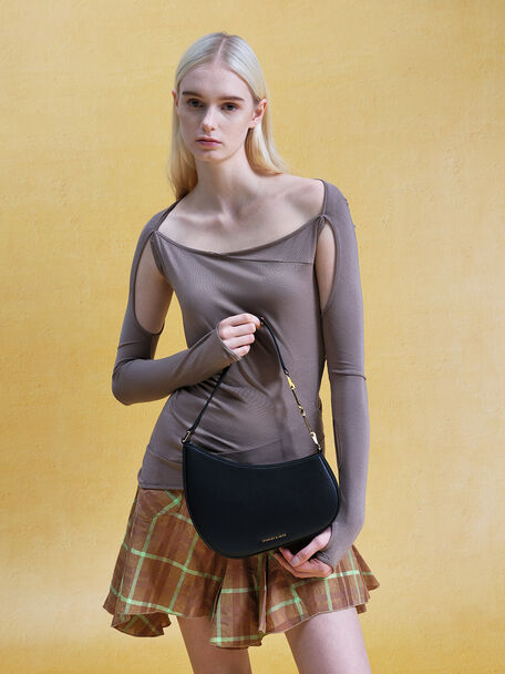 Agatha Chain-Accent Shoulder Bag, Black, hi-res