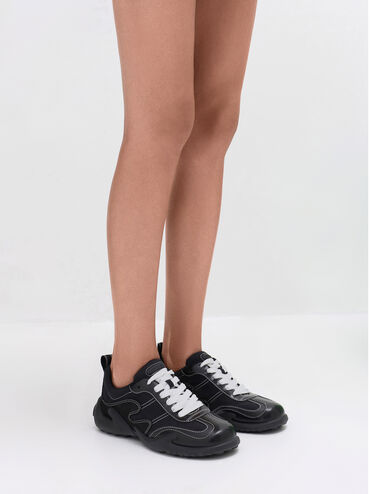 Minette Low-Top Sneakers, Black Textured, hi-res