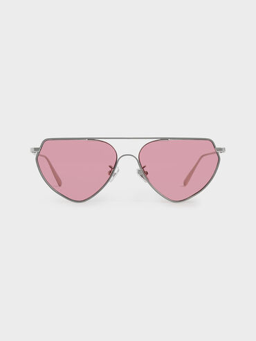 Thin Metal Frame Geometric Sunglasses, Pink, hi-res