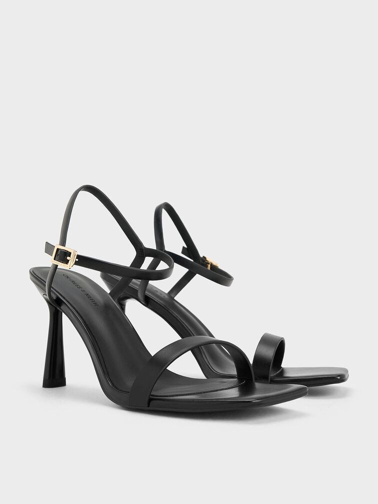 Sandalias de tacón tipo pulsera con punta cuadrada, Negro, hi-res