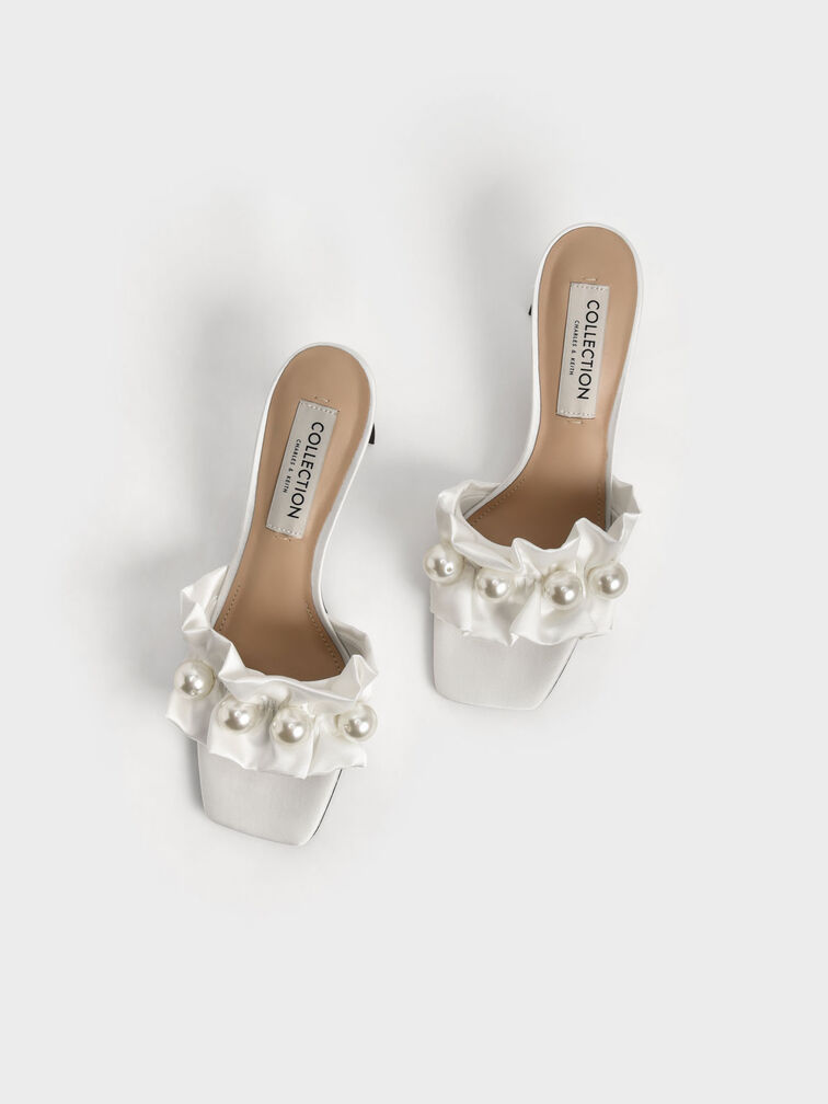 Blythe Bead-Embellished Satin Mules, White, hi-res