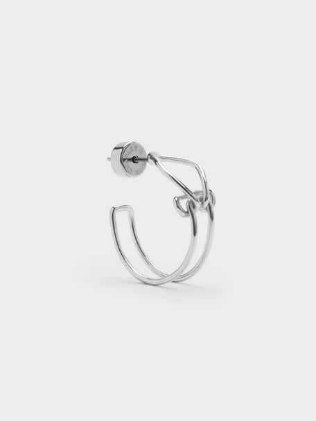 Caelan Sculptural Open-Hoop Earrings, Silver, hi-res