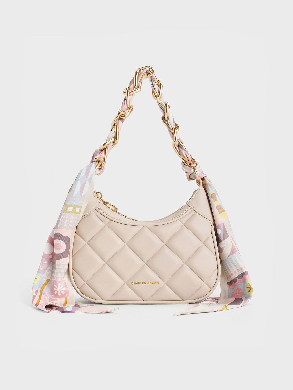Oat Mini Alcott Scarf Handle Quilted Bag CHARLES KEITH SG