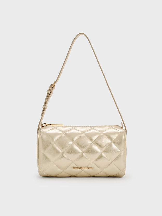Bolso de hombro acolchado metalizado Janie, Champ&aacute;n, hi-res