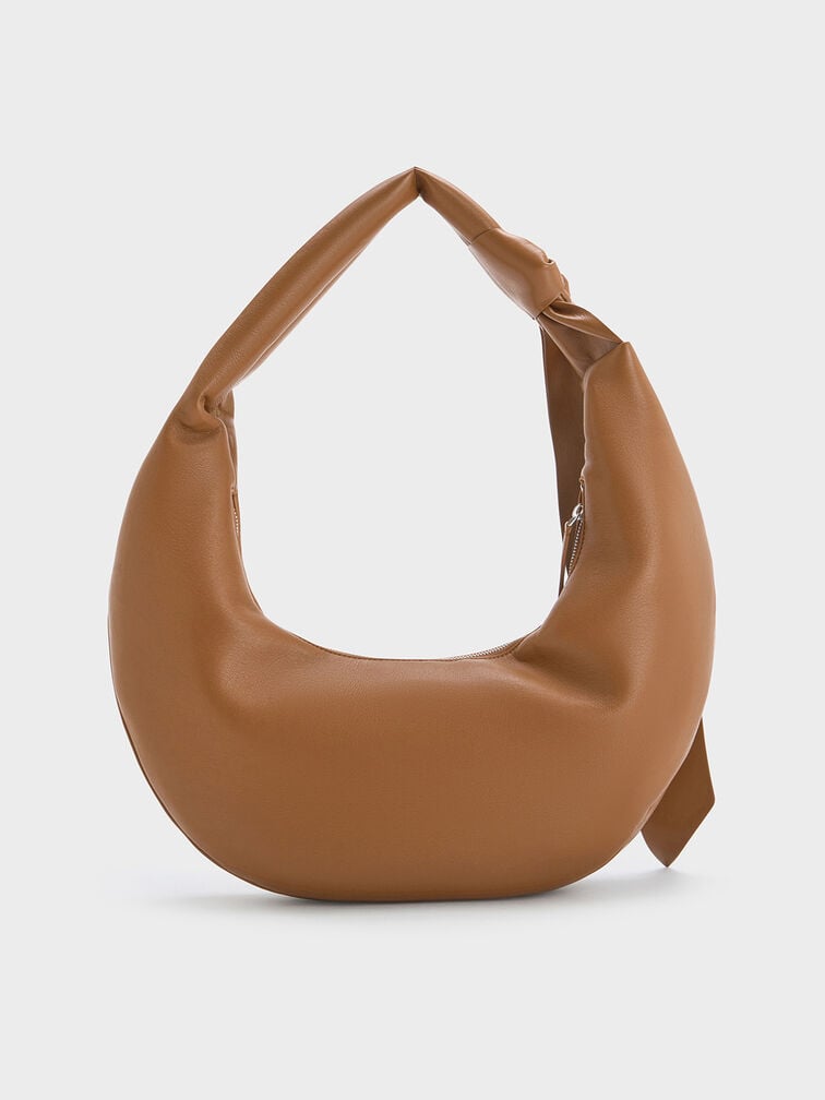 Toni Knotted Crescent Hobo Bag, Chocolate, hi-res