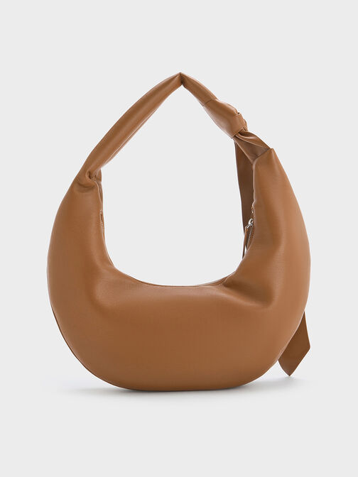 Toni Knotted Crescent Hobo Bag, Chocolate, hi-res