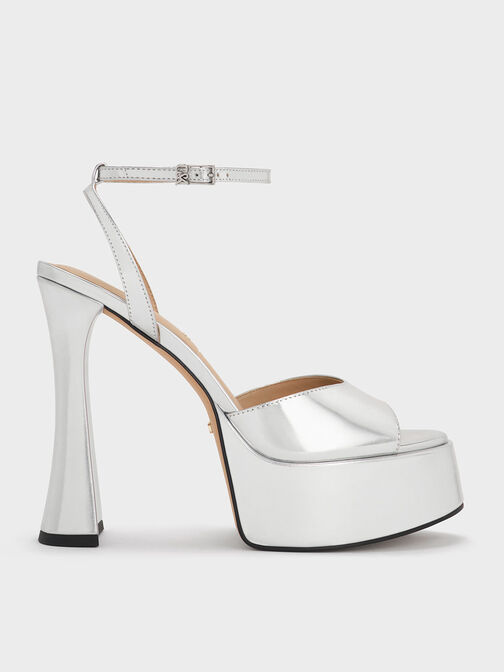 Michelle Metallic Leather Platform Sandals, Plateado, hi-res