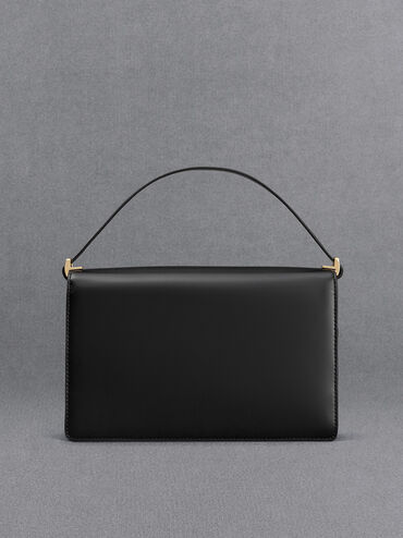 Leather Shoulder Bag, Black, hi-res