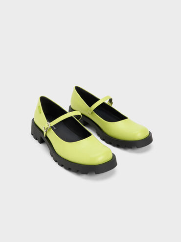 Rounded Square-Toe Mary Janes, Lime, hi-res